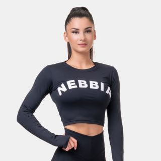Dámské tričko Crop Top Sporty Hero Long Sleeves Black XS - NEBBIA