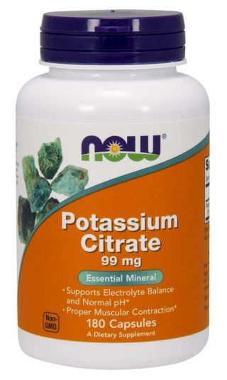 Now® Foods NOW Potassium Citrate (draslík jako citrát draselný), 99 mg, 180 rostlinných kapslí