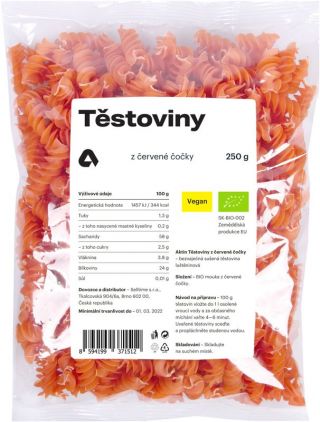 Aktin Těstoviny z červené čočky BIO 250 g